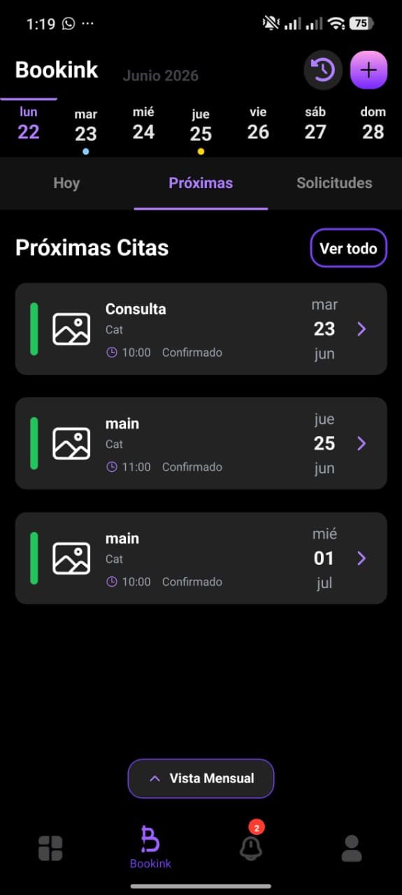 Línea de tiempo por proyecto, sesiones a la vista
