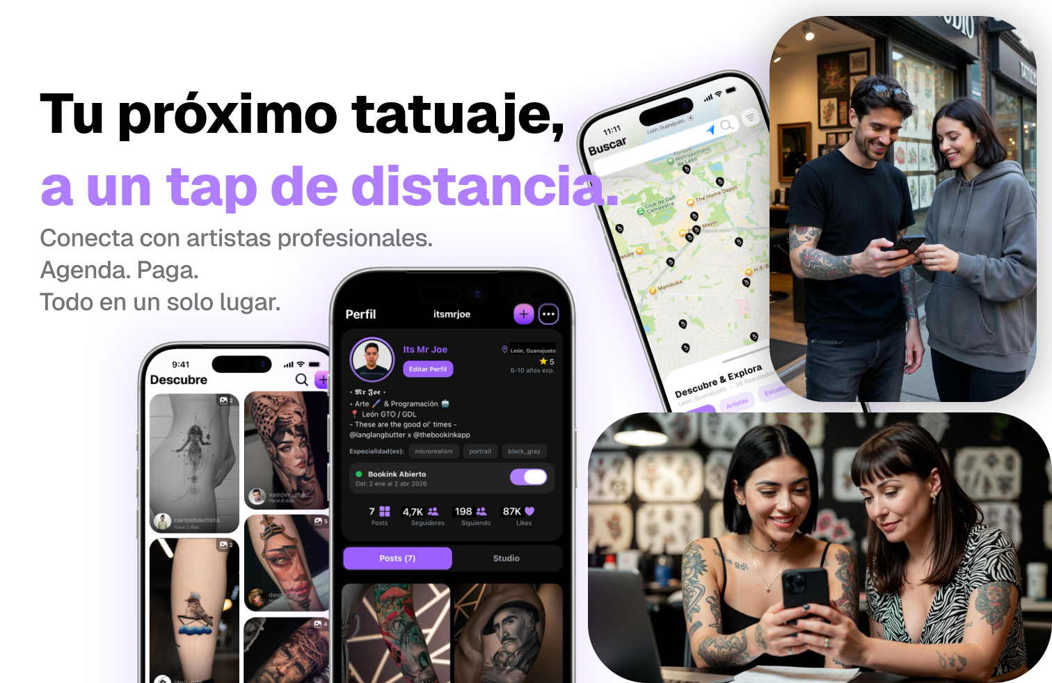 Bookink — Tu próximo tatuaje, a un tap de distancia.